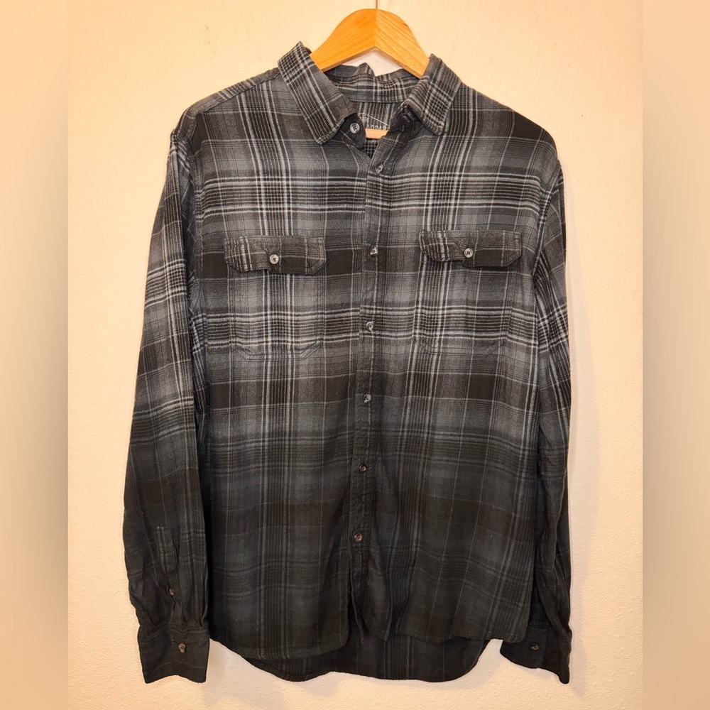 NEW Rafter S Apparel Large Black Dipped Plaid Button-Up Shirt